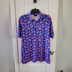 Bad Birdie "Slice of Melons" Performance Golf Polo Watermelon Large Short Sleeve
